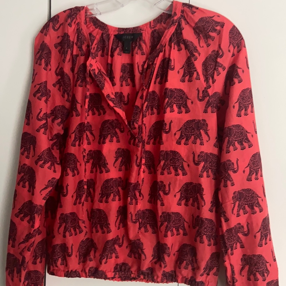J. Crew Red & Blue Boho Elephant Top